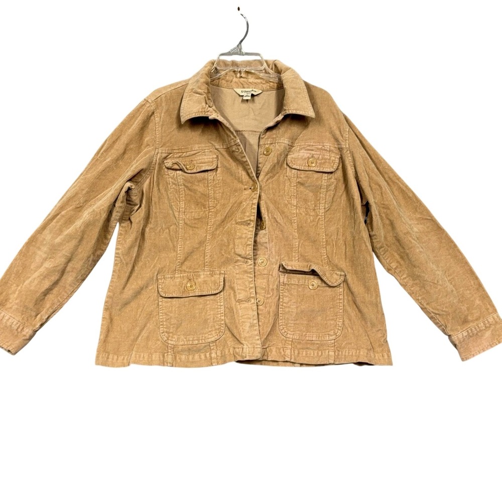 St. John's Bay Jacket Womens 1X Beige Corduroy Button Front‎ Pockets Stretch Y2K